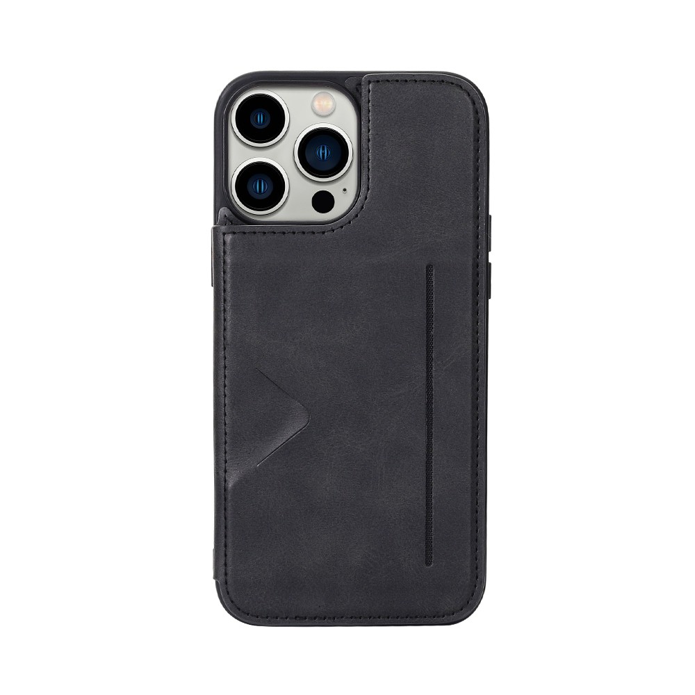Leather Wallet Hanman Back Flip Shockproof Cover Case for iPhone 15 - Black