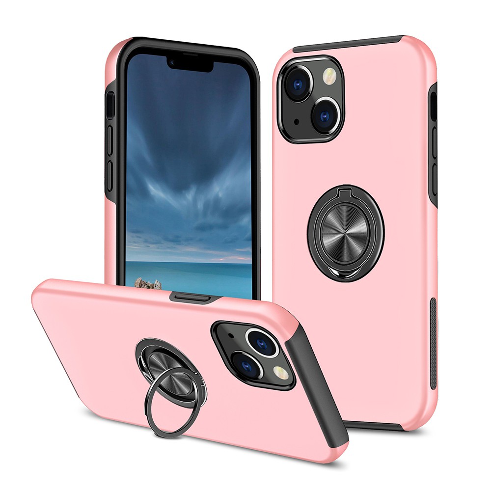 Magnetic Ring Holder Shockproof Cover Case for iPhone 15 - Pink